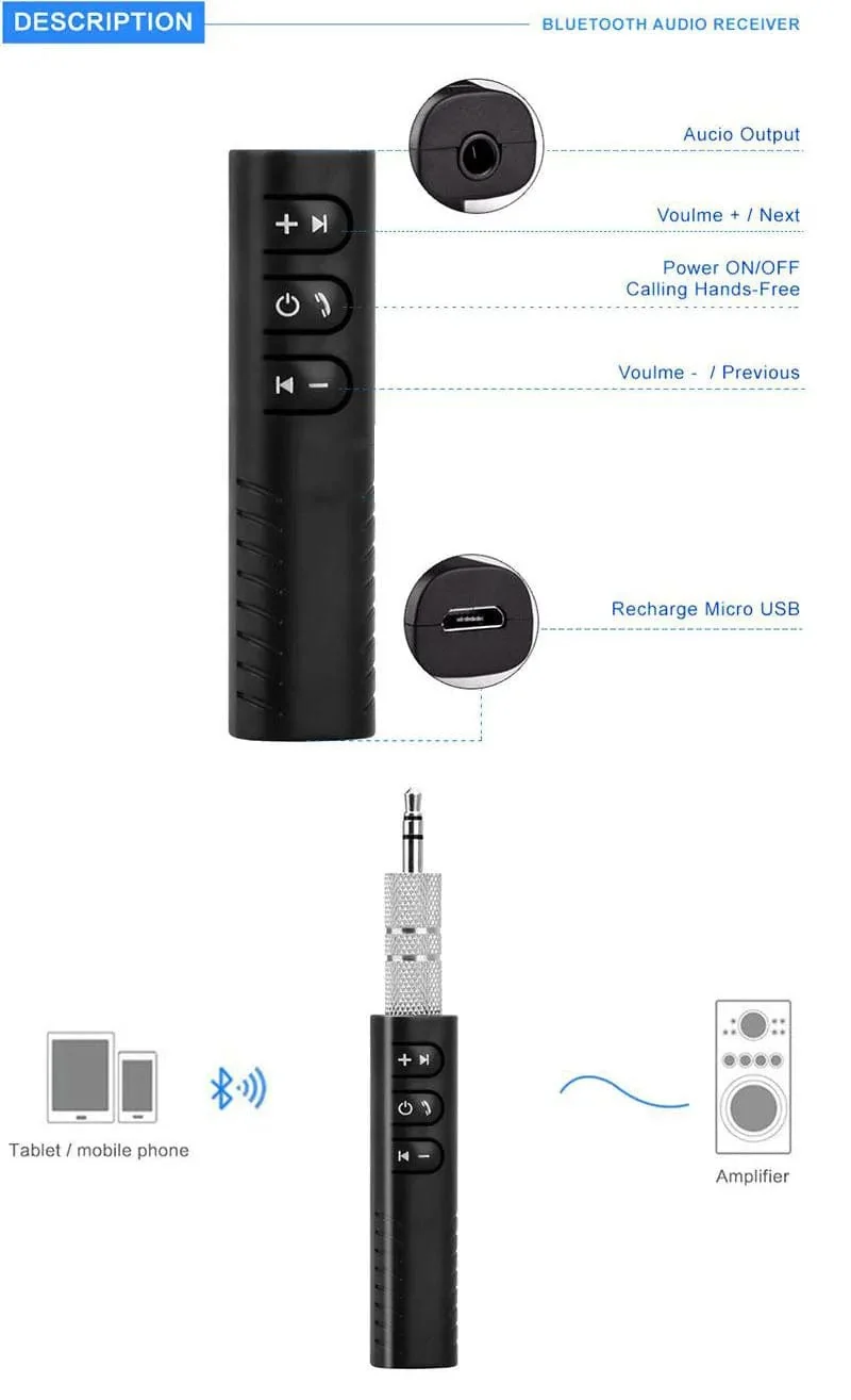 Drahtloser Bluetooth 5.0-Empfängeradapter 3.5-mm-Buchse für Automusik-Audio-Aux-A2dp-Kopfhörerempfänger Freisprecheinrichtung