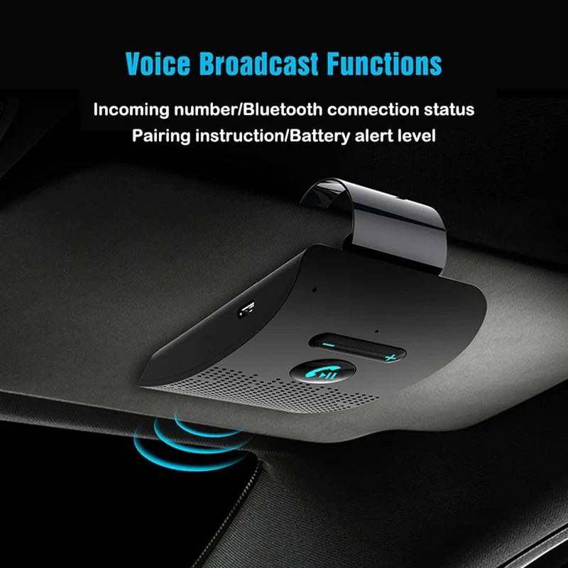 Bluetooth 5.0 Freisprecheinrichtung Hifi-Lautsprecher 2W Kabelloser Audioempfänger MP3-Musik-Player Geräuschunterdrückung Sonnenblendenclip