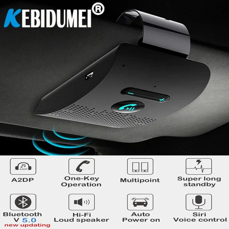 Bluetooth 5.0 Freisprecheinrichtung Hifi-Lautsprecher 2W Kabelloser Audioempfänger MP3-Musik-Player Geräuschunterdrückung Sonnenblendenclip