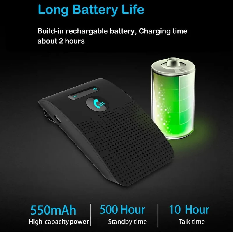 Bluetooth 5.0 Freisprecheinrichtung Hifi-Lautsprecher 2W Kabelloser Audioempfänger MP3-Musik-Player Geräuschunterdrückung Sonnenblendenclip