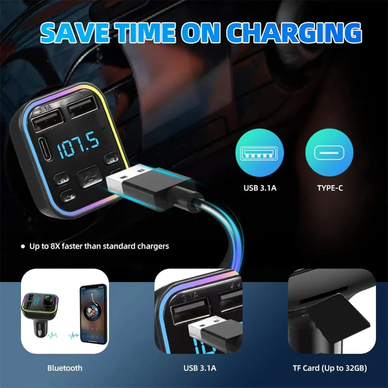 G38 Auto-Audioadapter FM-Transmitter Musikempfänger-Kit Wireless Extender-Lautsprecher mit LED-Leuchten Doppel-USB-Anschlüsse