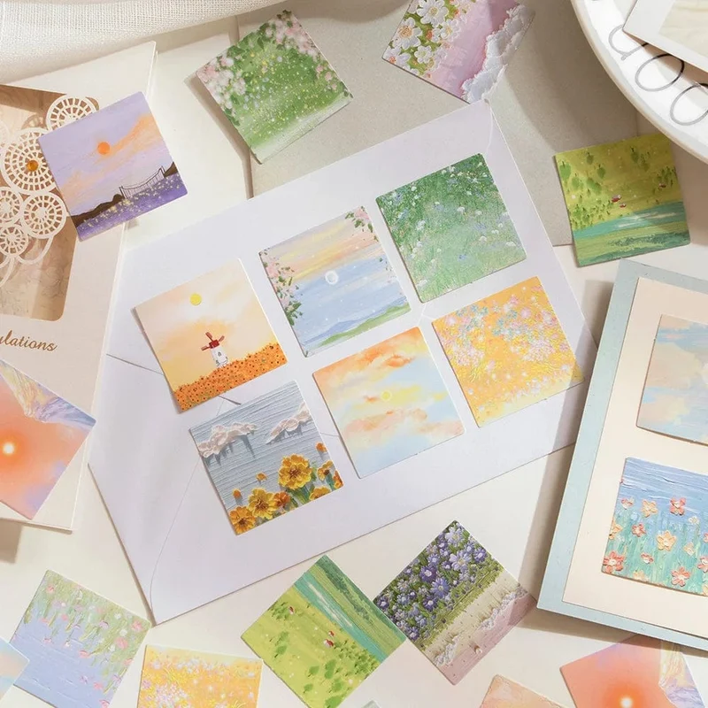 46 Stück Kawaii Briefpapier Aufkleber Set Frühling abgelegt Blumenlandschaft süße Scrapbooking dekorative DIY Label Geschenkverpackung Dekor