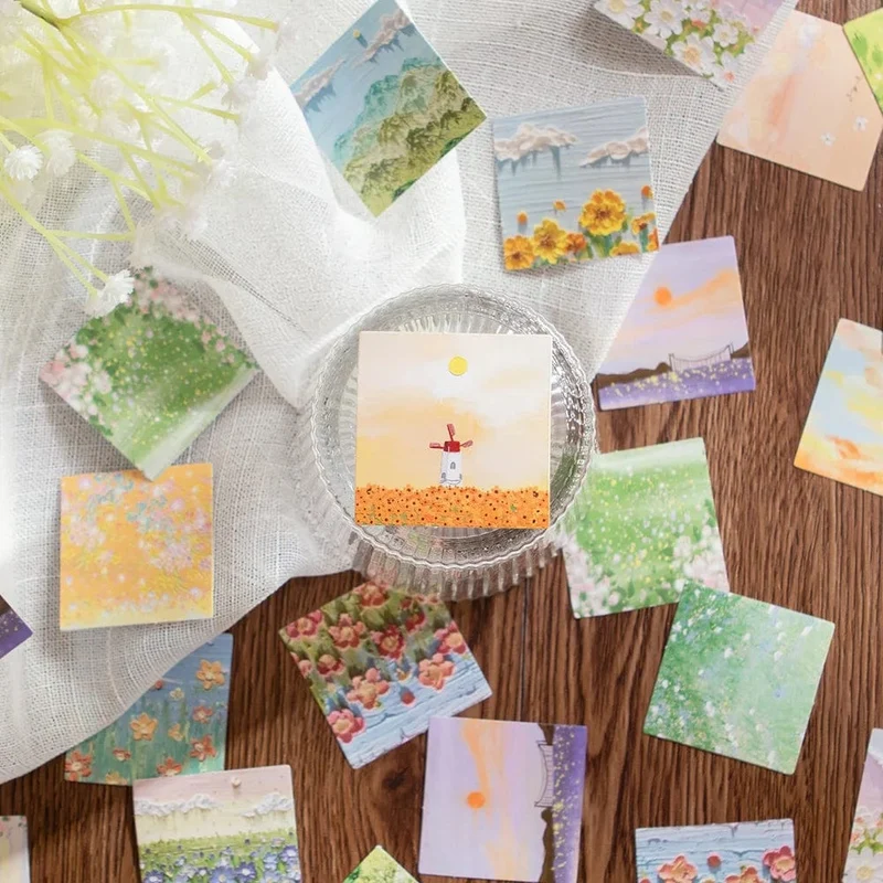 46 Stück Kawaii Briefpapier Aufkleber Set Frühling abgelegt Blumenlandschaft süße Scrapbooking dekorative DIY Label Geschenkverpackung Dekor
