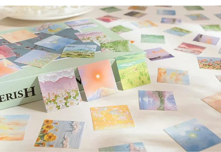 46 Stück Kawaii Briefpapier Aufkleber Set Frühling abgelegt Blumenlandschaft süße Scrapbooking dekorative DIY Label Geschenkverpackung Dekor