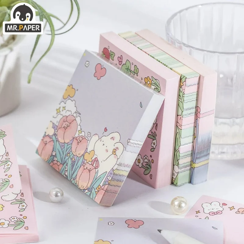 Mr.Paper 100 Stück/Beutel, quadratischer Notizblock, Ins Fresh Artistic Flower Manual Decoration Message-Leaveing ​​Note Stationery Supplies