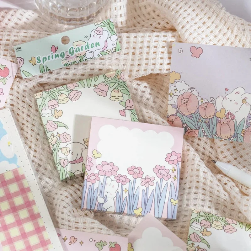 Mr.Paper 100 Stück/Beutel, quadratischer Notizblock, Ins Fresh Artistic Flower Manual Decoration Message-Leaveing ​​Note Stationery Supplies
