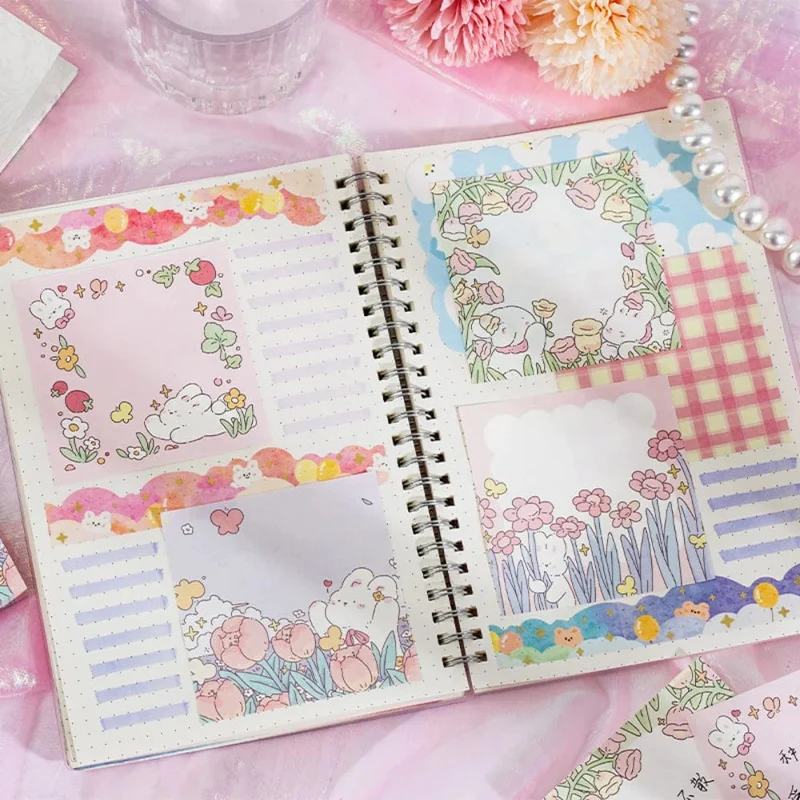 Mr.Paper 100 Stück/Beutel, quadratischer Notizblock, Ins Fresh Artistic Flower Manual Decoration Message-Leaveing ​​Note Stationery Supplies