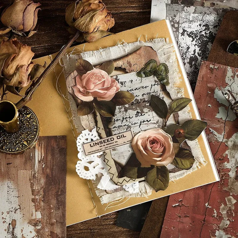 TIANZI 20 Stück Langes Materialpapier Vintage Randmaterial Blumenmuster Retro-Papier für Scrapbooking Tagebuch Journal Planer