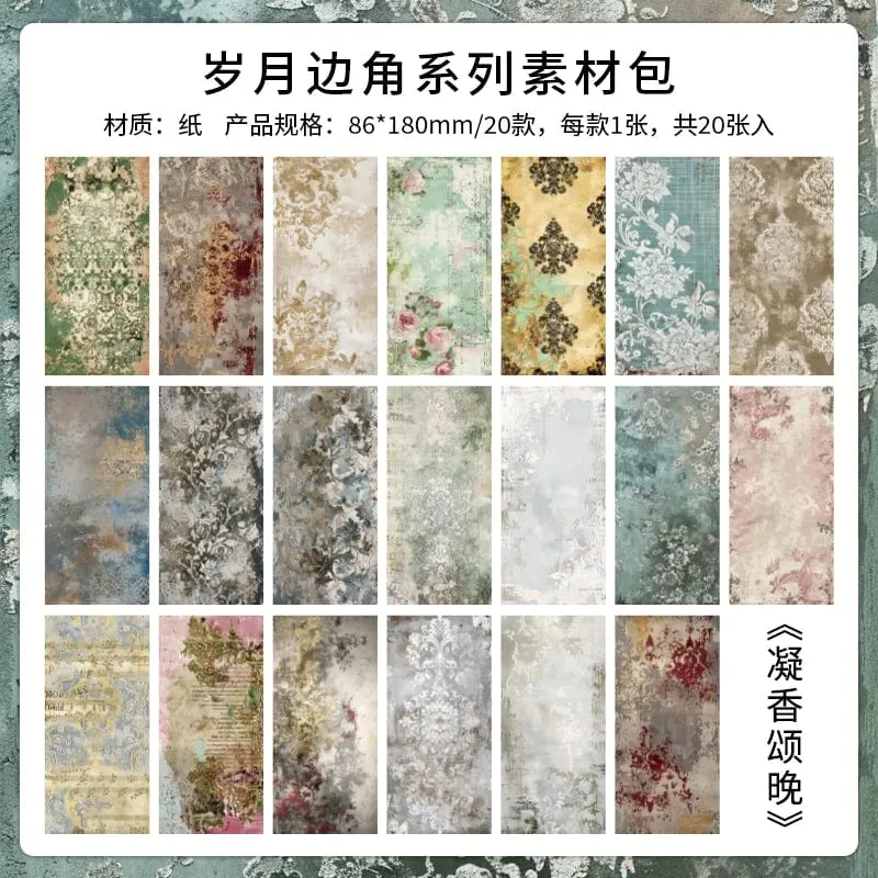 TIANZI 20 Stück Langes Materialpapier Vintage Randmaterial Blumenmuster Retro-Papier für Scrapbooking Tagebuch Journal Planer