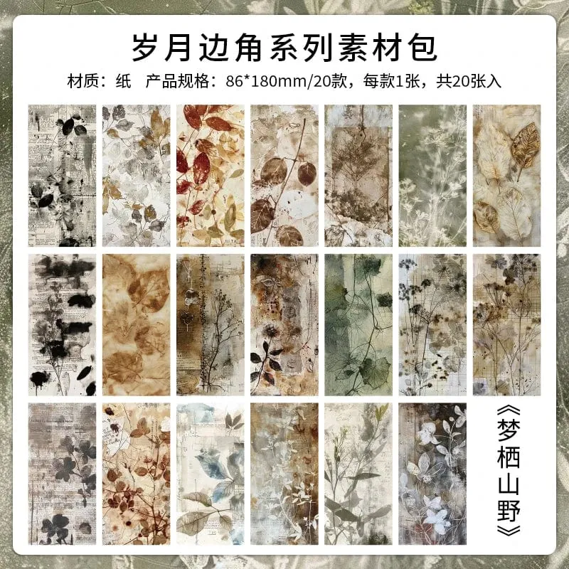 TIANZI 20 Stück Langes Materialpapier Vintage Randmaterial Blumenmuster Retro-Papier für Scrapbooking Tagebuch Journal Planer