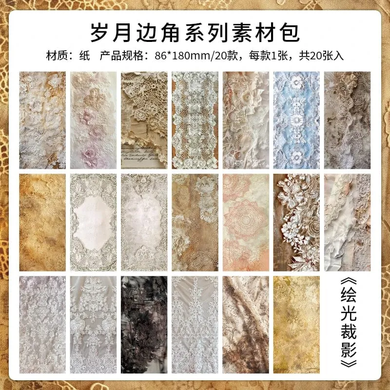 TIANZI 20 Stück Langes Materialpapier Vintage Randmaterial Blumenmuster Retro-Papier für Scrapbooking Tagebuch Journal Planer