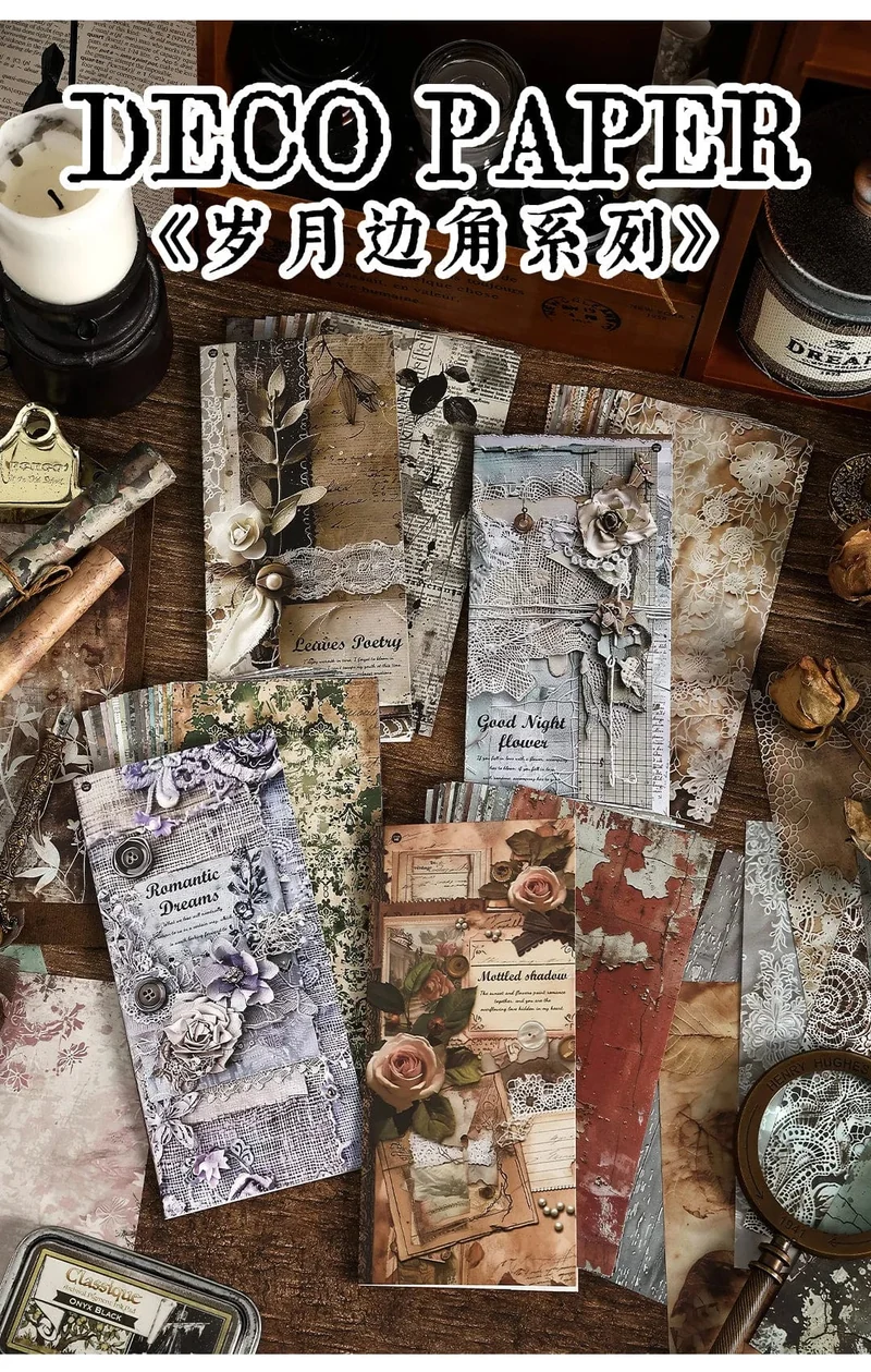 TIANZI 20 Stück Langes Materialpapier Vintage Randmaterial Blumenmuster Retro-Papier für Scrapbooking Tagebuch Journal Planer