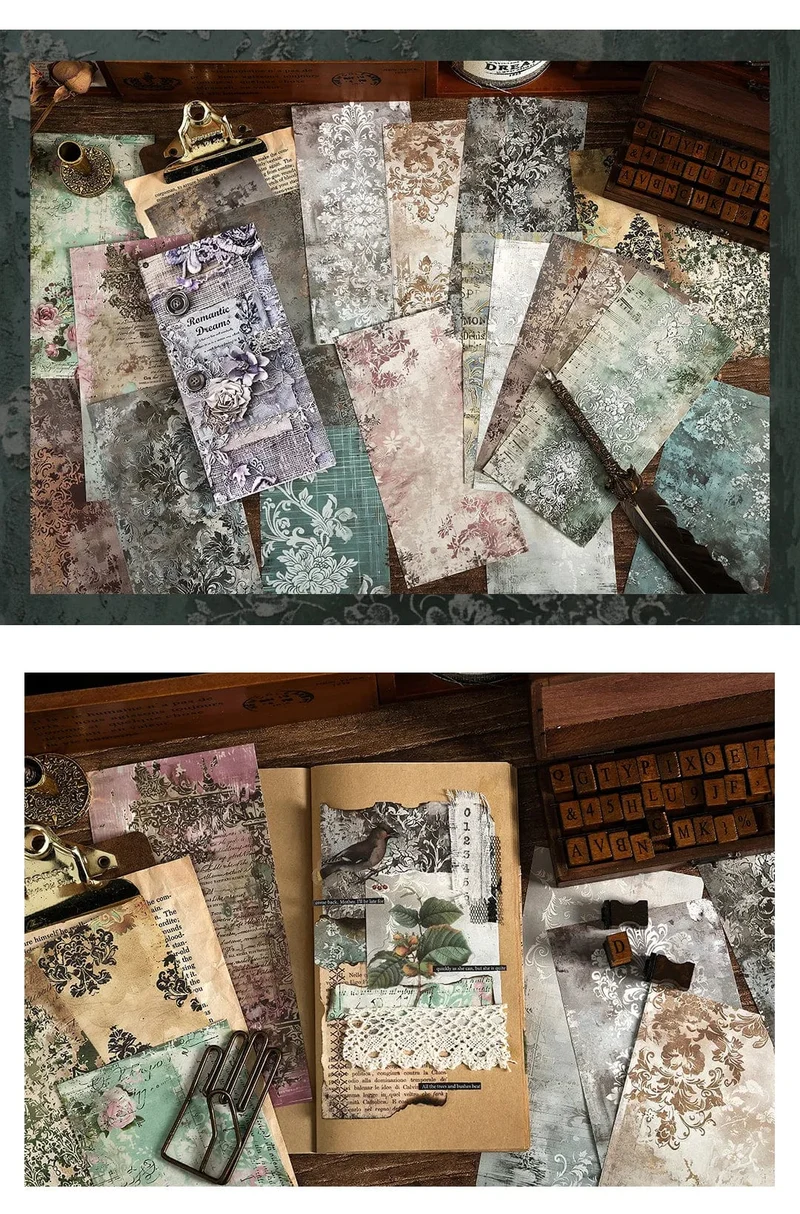 TIANZI 20 Stück Langes Materialpapier Vintage Randmaterial Blumenmuster Retro-Papier für Scrapbooking Tagebuch Journal Planer