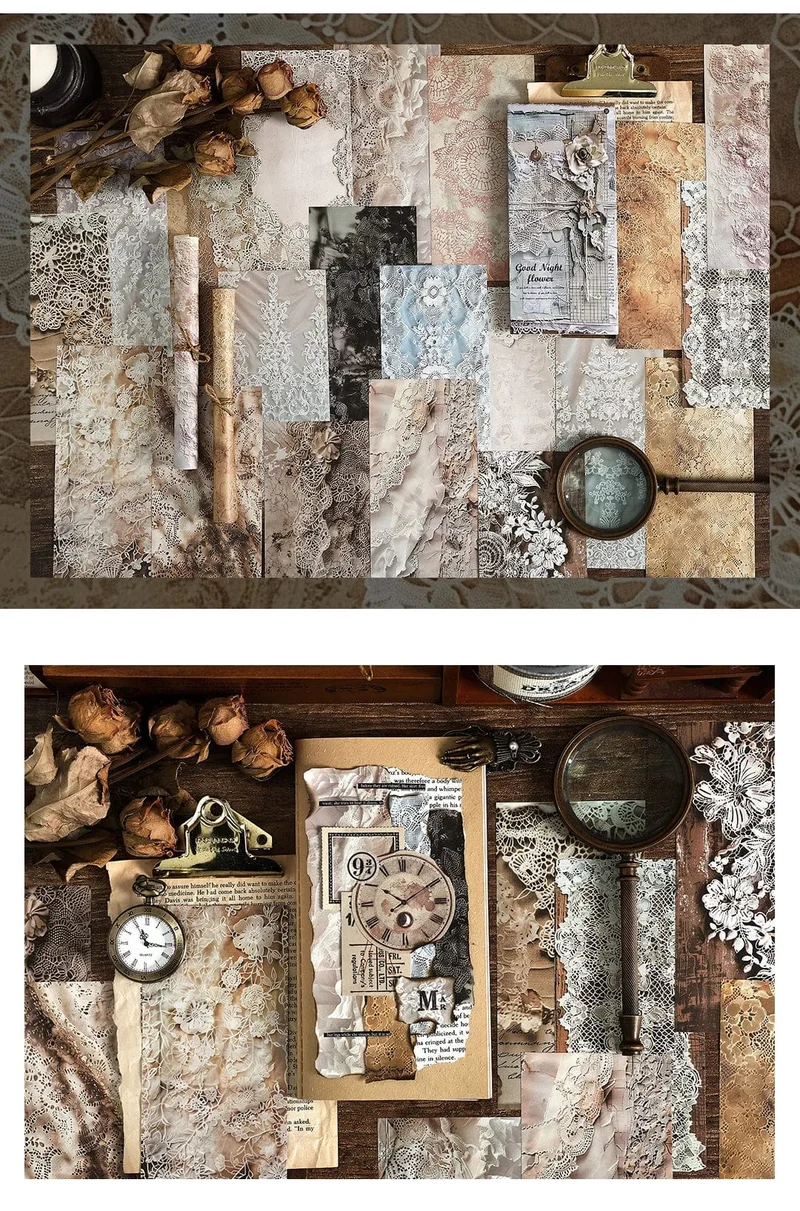 TIANZI 20 Stück Langes Materialpapier Vintage Randmaterial Blumenmuster Retro-Papier für Scrapbooking Tagebuch Journal Planer