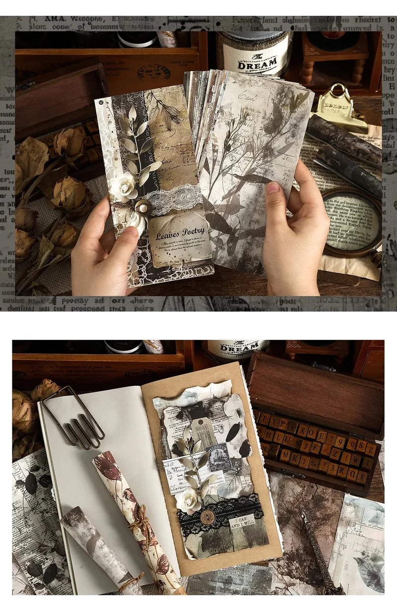 TIANZI 20 Stück Langes Materialpapier Vintage Randmaterial Blumenmuster Retro-Papier für Scrapbooking Tagebuch Journal Planer