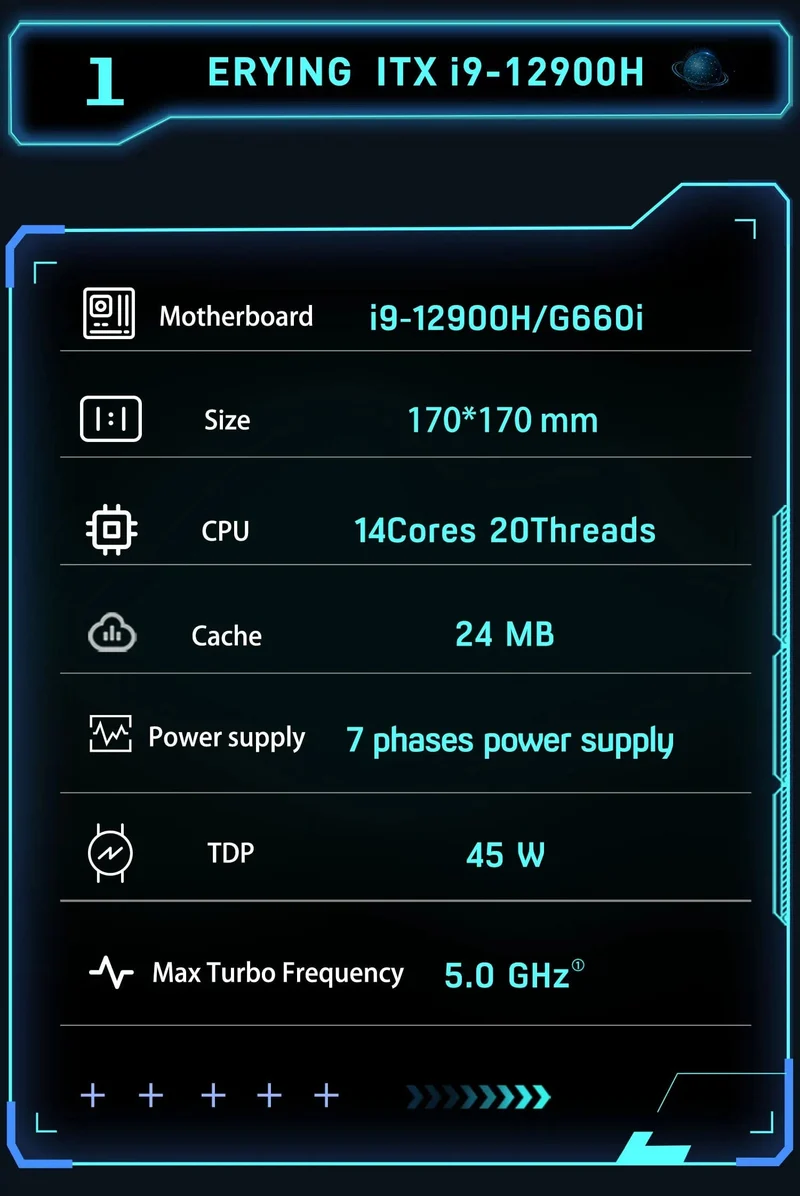 ERYING DIY ITX Desktops Motherboard Set mit Onboard CPU Core Interper Kit i9 12900H i9-12900H 14C20T DDR4 Gaming PC Computer