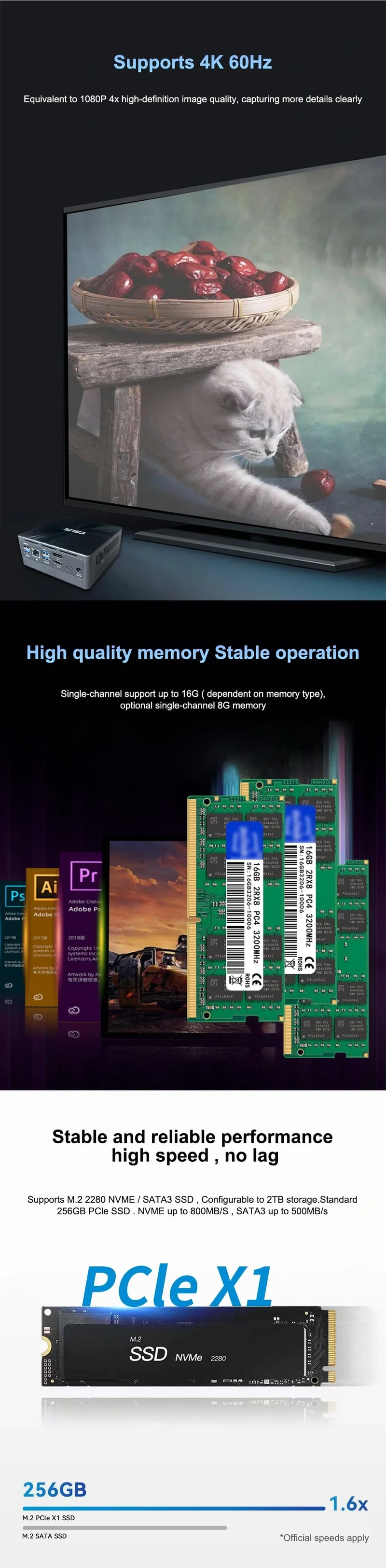 ESUS Mini-PC Intel 11. Generation N95 Mini-Pocket-PC N95 1000M WiFi6 PC Gamer Desktop-Gaming-PC Computer Win 11 DIY-Gaming-Computer