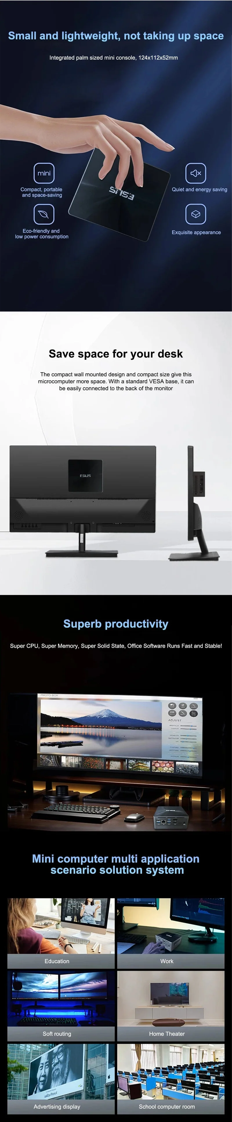 ESUS Mini-PC Intel 11. Generation N95 Mini-Pocket-PC N95 1000M WiFi6 PC Gamer Desktop-Gaming-PC Computer Win 11 DIY-Gaming-Computer