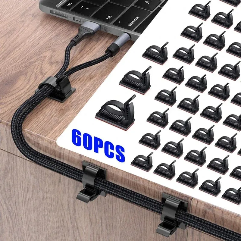 60/30/10 STK Selbstklebende Kabelmanagement-Organizer-Clips Verstellbare Schreibtisch-Aufgeräumte Drahtkabel-Fixierer-Befestigungsclips für das Home-Office