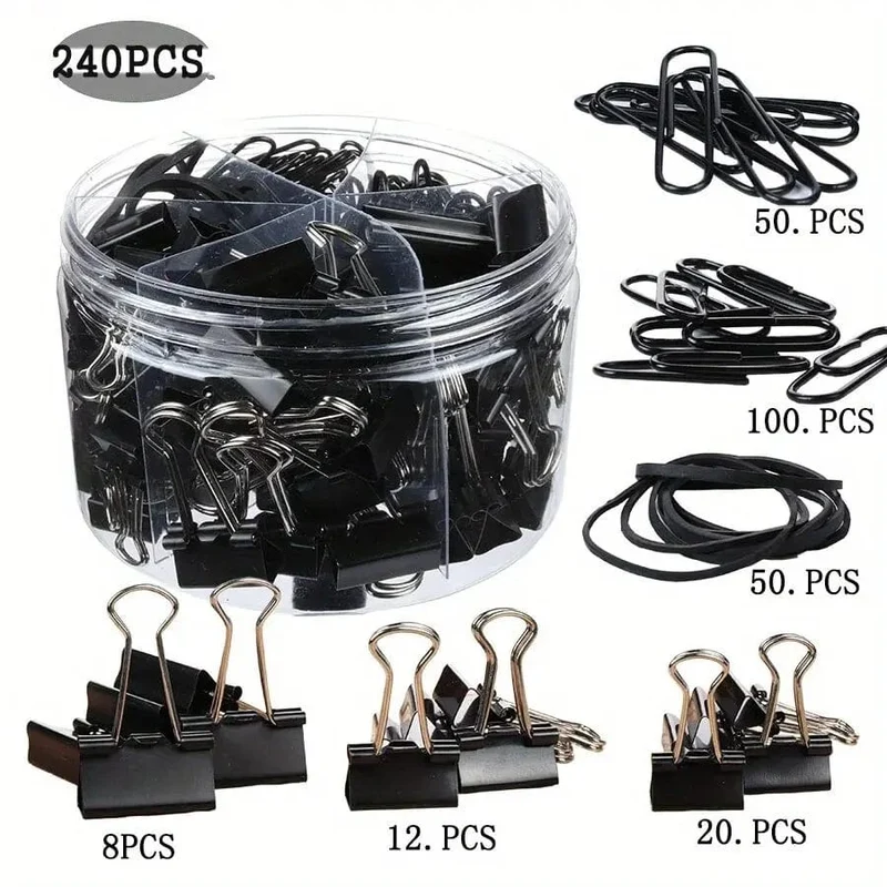 240PCS Büroklammer Binder Farbe Büro Clip Set Multi Größe Büro & Schule Liefert Gummi Band Dokument Sortierung