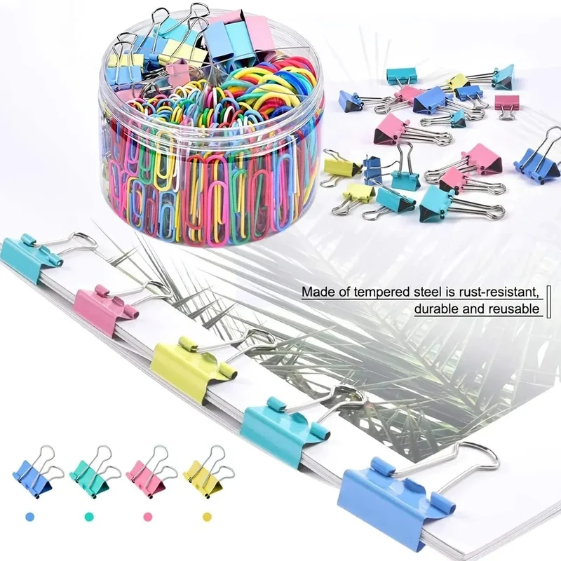 240PCS Büroklammer Binder Farbe Büro Clip Set Multi Größe Büro & Schule Liefert Gummi Band Dokument Sortierung