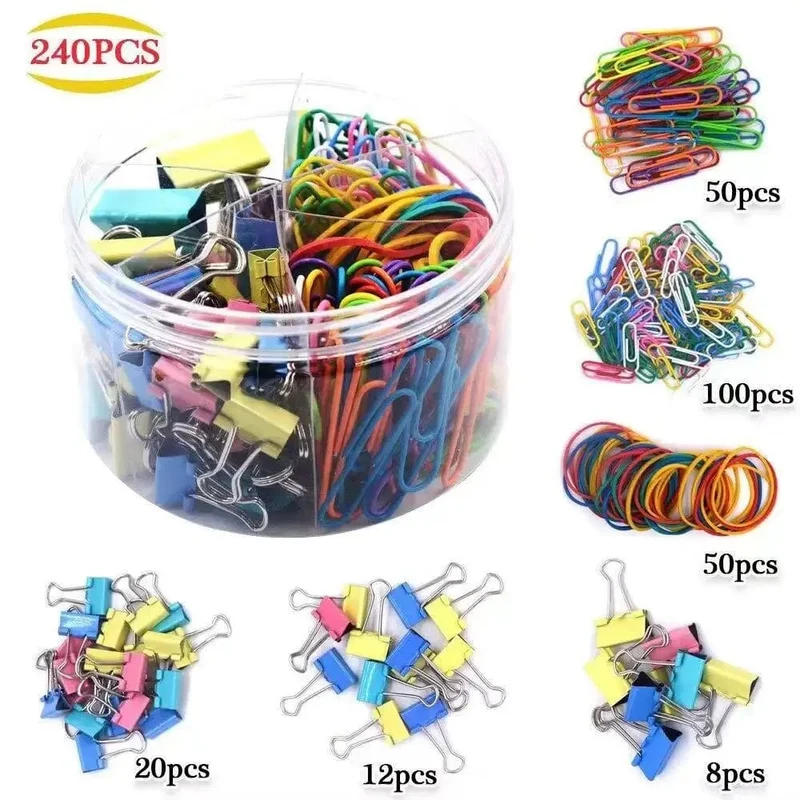 240PCS Büroklammer Binder Farbe Büro Clip Set Multi Größe Büro & Schule Liefert Gummi Band Dokument Sortierung