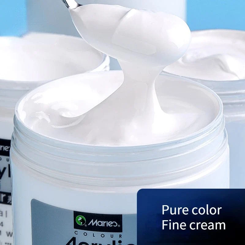 300 ml weiße Acrylfarben in großen Gläsern für Wandmalereien ohne Farbverlust. Wasserfest und mit Sonnenschutz. Künstlerbedarf