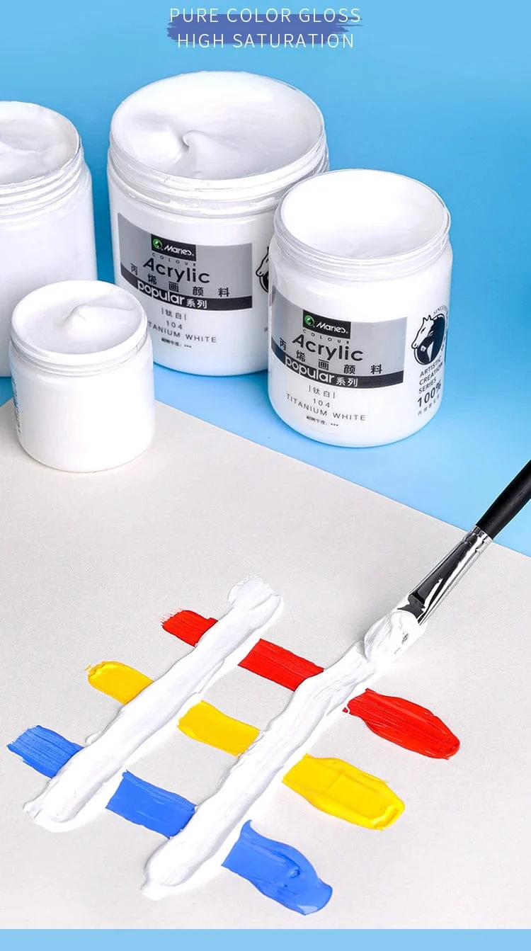 300 ml weiße Acrylfarben in großen Gläsern für Wandmalereien ohne Farbverlust. Wasserfest und mit Sonnenschutz. Künstlerbedarf