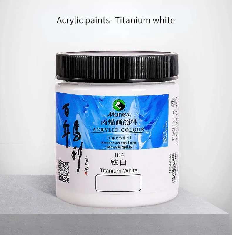 300 ml weiße Acrylfarben in großen Gläsern für Wandmalereien ohne Farbverlust. Wasserfest und mit Sonnenschutz. Künstlerbedarf