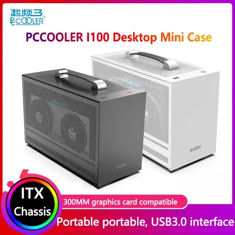 Pccooler I100 ITX MINI Kleines Gehäuse Vollaluminiumkoffer Tragbarer HTPC-Desktop-Computer Leeres Gehäuse PC-Gaming-Gehäuse