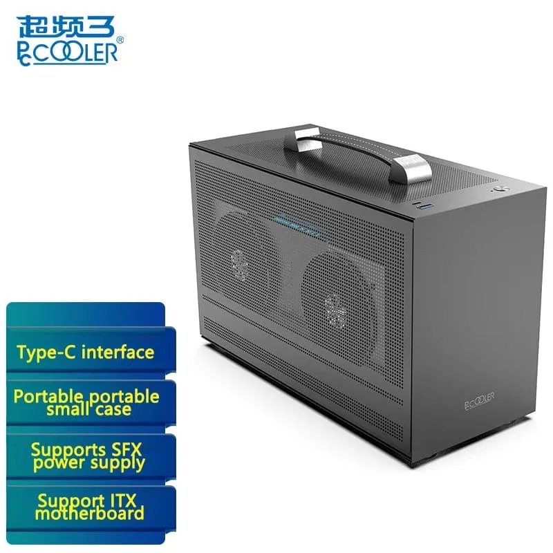 Pccooler I100 ITX MINI Kleines Gehäuse Vollaluminiumkoffer Tragbarer HTPC-Desktop-Computer Leeres Gehäuse PC-Gaming-Gehäuse