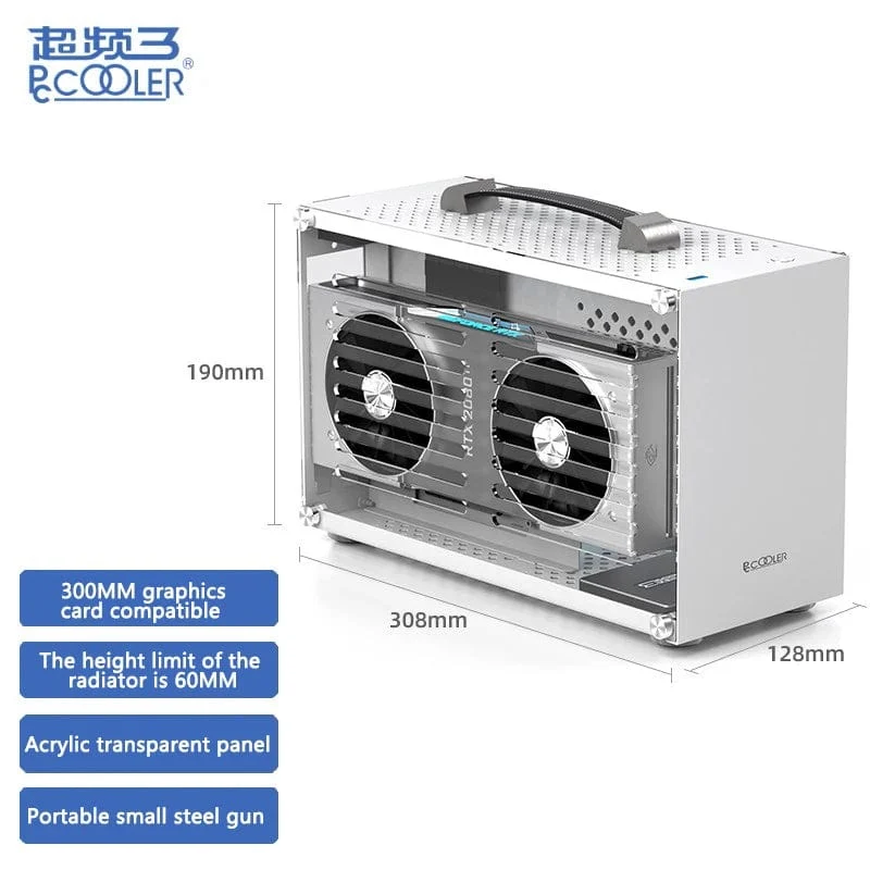 Pccooler I100 ITX MINI Kleines Gehäuse Vollaluminiumkoffer Tragbarer HTPC-Desktop-Computer Leeres Gehäuse PC-Gaming-Gehäuse