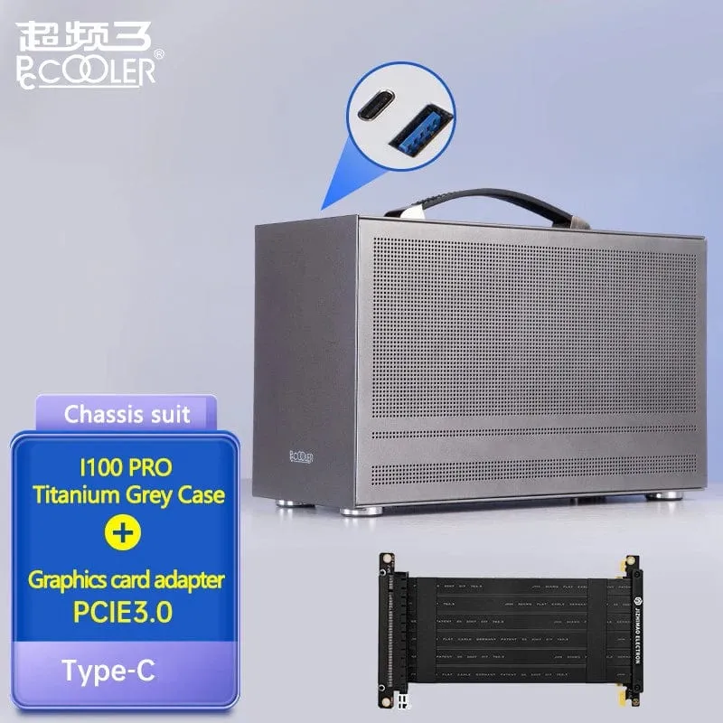 Pccooler I100 ITX MINI Kleines Gehäuse Vollaluminiumkoffer Tragbarer HTPC-Desktop-Computer Leeres Gehäuse PC-Gaming-Gehäuse