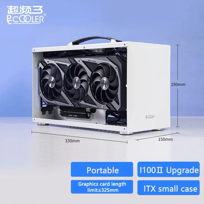 Pccooler I100 ITX MINI Kleines Gehäuse Vollaluminiumkoffer Tragbarer HTPC-Desktop-Computer Leeres Gehäuse PC-Gaming-Gehäuse