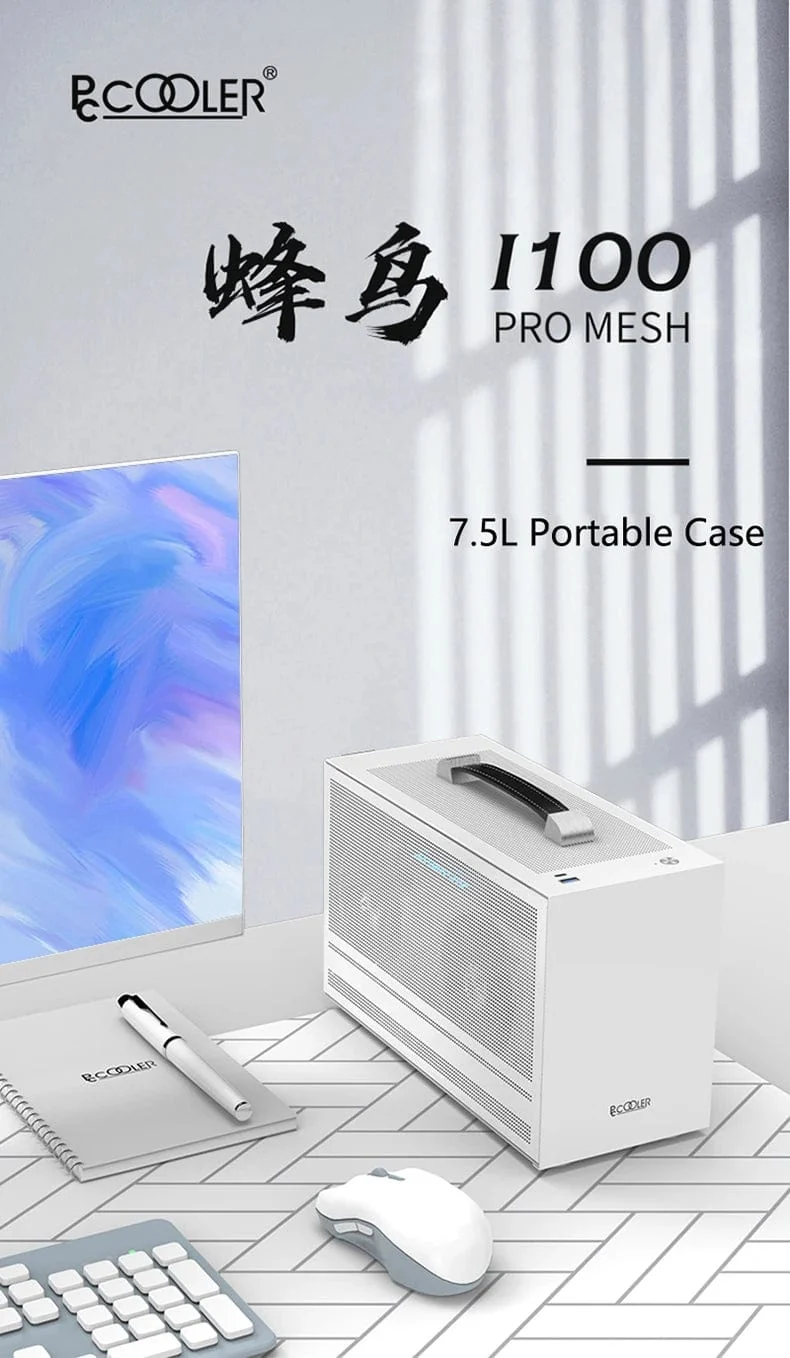 Pccooler I100 ITX MINI Kleines Gehäuse Vollaluminiumkoffer Tragbarer HTPC-Desktop-Computer Leeres Gehäuse PC-Gaming-Gehäuse
