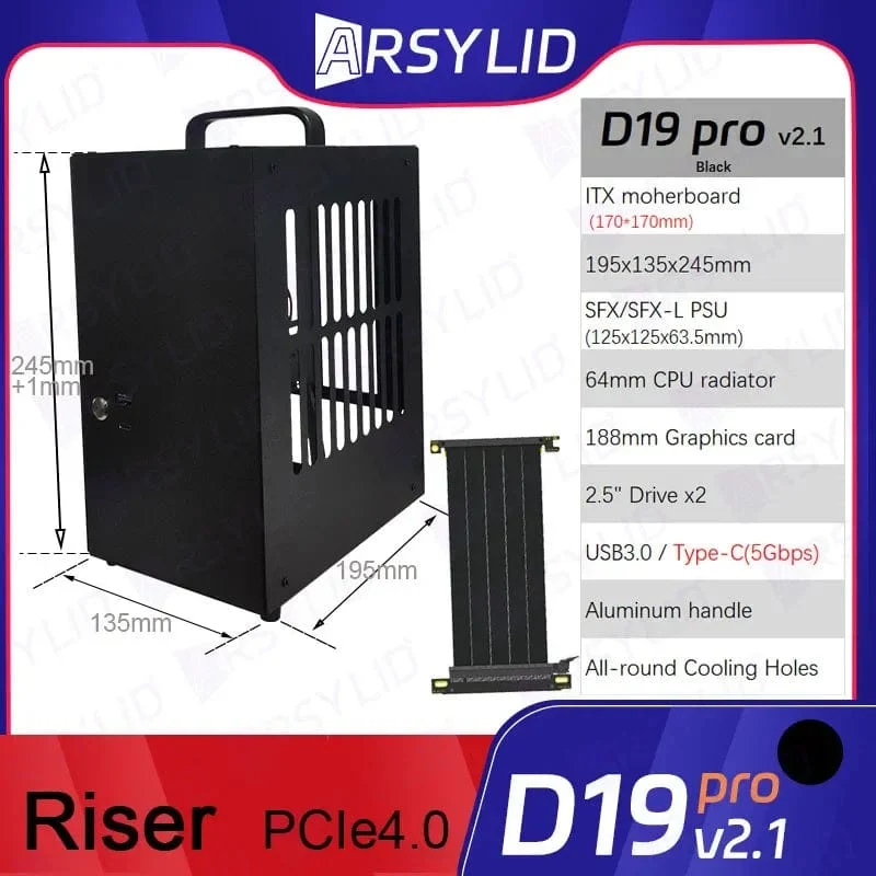 D19 Pro 6.1L A4 Chassis SFX HTPC Mini ITX Spiel Computer Grafikkarte RTX2070 I7 Kleinste Unabhängige Display Fall Traum D19pro