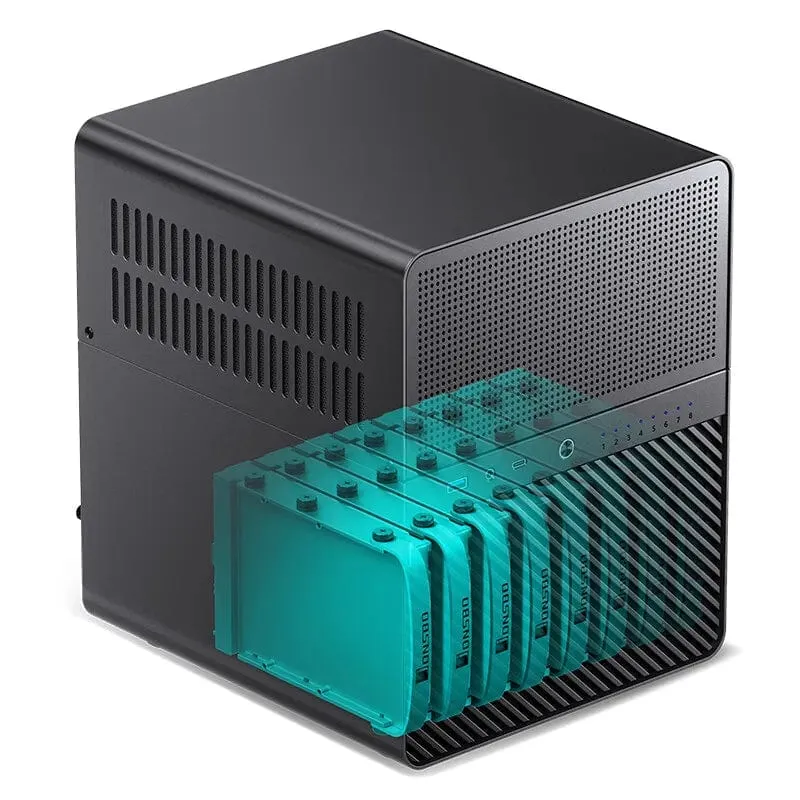 JONSBO N3 NAS Mini-Gehäuse All-In-One-ITX-Aluminiumgehäuse, Unterstützung für 8 Festplatten, 130 mm CPU-Kühler, 250 mm Grafikkarte mit 100 mm * 2 Lüftern