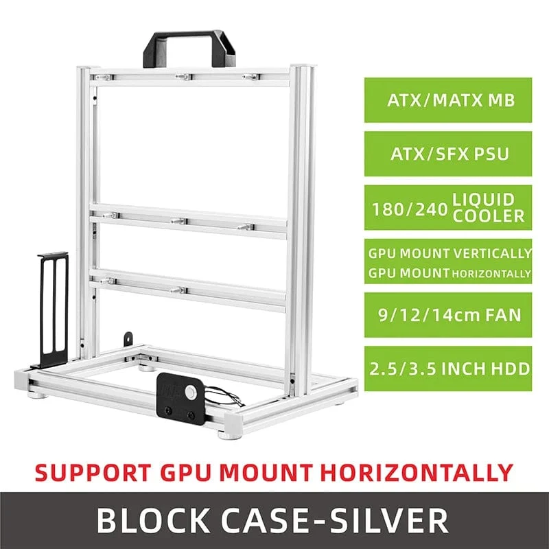 METALFISH BlockCase Aluminium Open Frame Case Unterstützt ATX/M-ATX Mainboard GPU Halterung Horizontal 240 Flüssigkeitskühler Gaming-Gehäuse