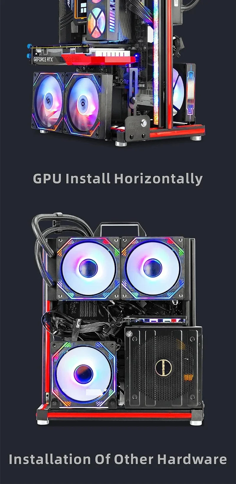 METALFISH BlockCase Aluminium Open Frame Case Unterstützt ATX/M-ATX Mainboard GPU Halterung Horizontal 240 Flüssigkeitskühler Gaming-Gehäuse