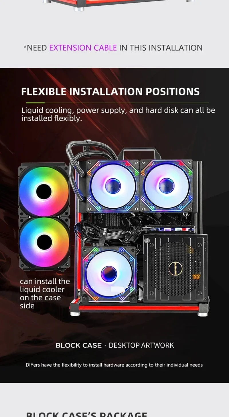 METALFISH BlockCase Aluminium Open Frame Case Unterstützt ATX/M-ATX Mainboard GPU Halterung Horizontal 240 Flüssigkeitskühler Gaming-Gehäuse