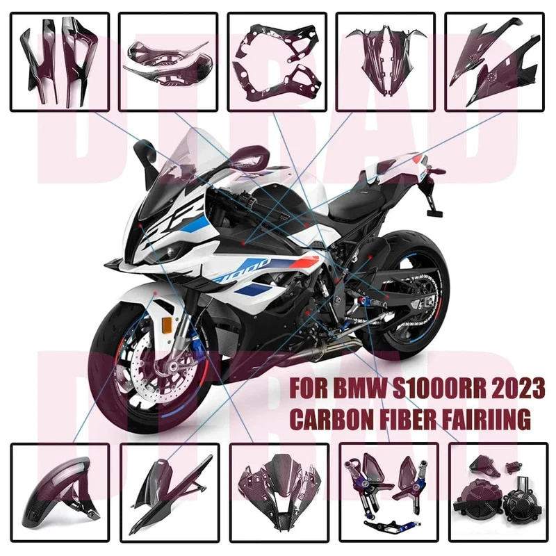 NEU Für BMW S1000RR 2023 3K Carbonfaser-Karosserierahmenabdeckung Seitenteile Vollverkleidungssatz Motorradmodifizierte Teile Glanz S1000 RR