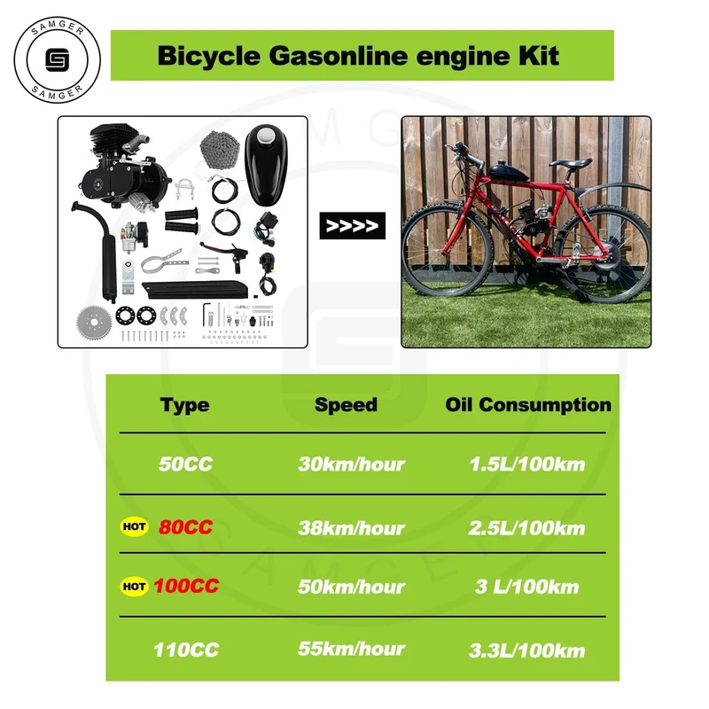 Samger 50/80/100CC Fahrrad Benzin Motor Kit 2 Hub Pocket Bike Motor Für DIY Elektrische Fahrrad Komplette Motor von RU/EU