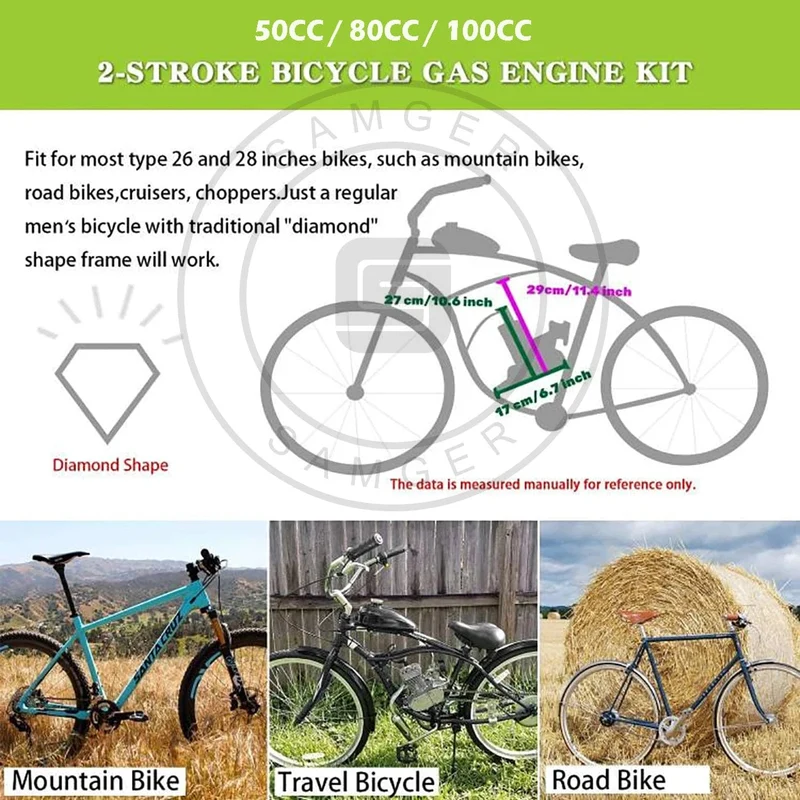 Samger 50/80/100CC Fahrrad Benzin Motor Kit 2 Hub Pocket Bike Motor Für DIY Elektrische Fahrrad Komplette Motor von RU/EU