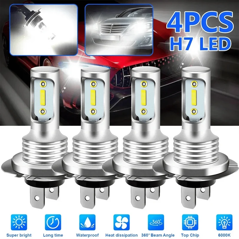 4 PCS H7 LED Scheinwerferlampen Fernlicht Abblendlicht 6000K Superweiß Lichter Auto Nebelscheinwerfer Auto DRL H4 H8 H8 H11 Cob Chips 12V 24V 80W