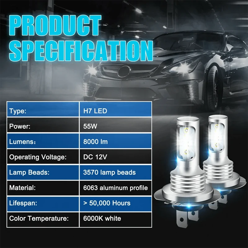 4 PCS H7 LED Scheinwerferlampen Fernlicht Abblendlicht 6000K Superweiß Lichter Auto Nebelscheinwerfer Auto DRL H4 H8 H8 H11 Cob Chips 12V 24V 80W