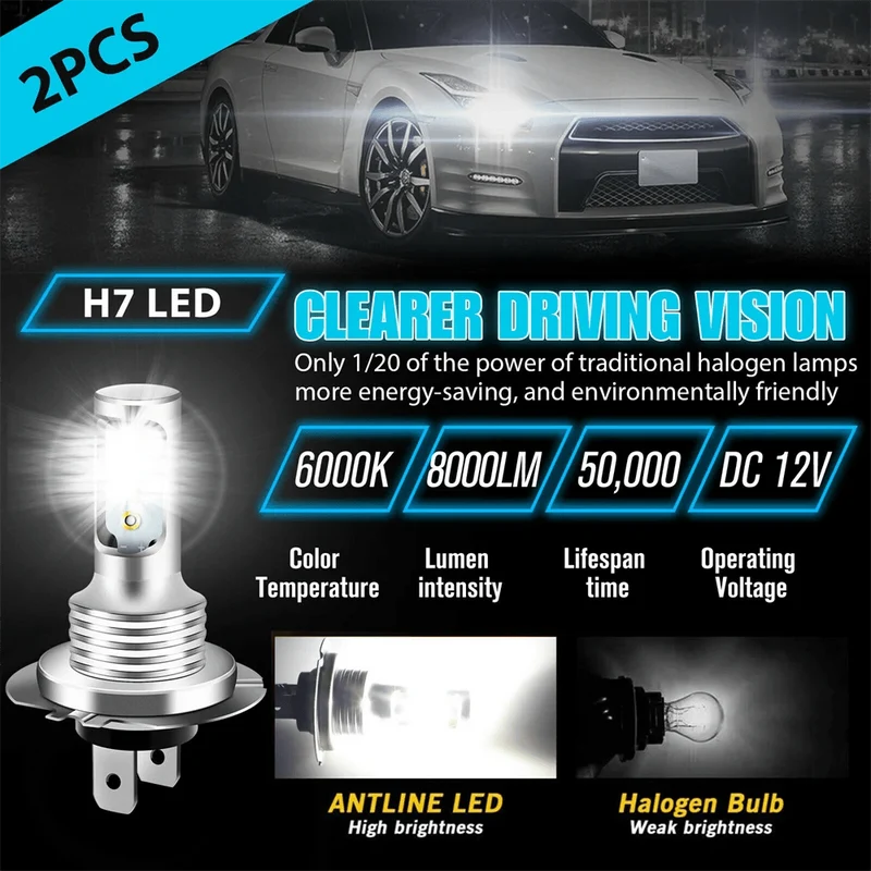 4 PCS H7 LED Scheinwerferlampen Fernlicht Abblendlicht 6000K Superweiß Lichter Auto Nebelscheinwerfer Auto DRL H4 H8 H8 H11 Cob Chips 12V 24V 80W