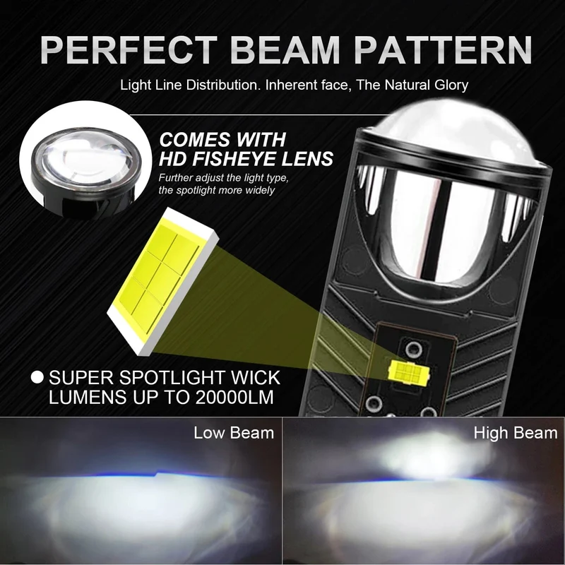 H4 LED-Projektorlinse, Mini-H4-LED-Linsen, Auto-Scheinwerferlampen, CSP-Chip, Fernlicht, Canbus, Turbolüfter, Autolichtlampe, LHD, 12 V, 24 V