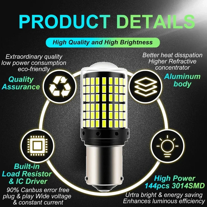 1x P21W PY21W Auto-LED-Birne Ba15s 1156 Bau15s T20 WY21W W21W 7443 Hochleistungs-LED-Signalleuchte Canbus Kein Fehler Auto-Rückfahrscheinwerfer