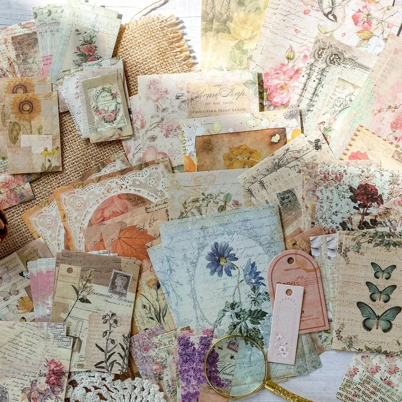 Journamm 100 Stück/Packung Vintage Scrapbooking Light Paper Kit DIY Junk Journal Collage Briefpapier Hintergrund Dekor Materialien Papier