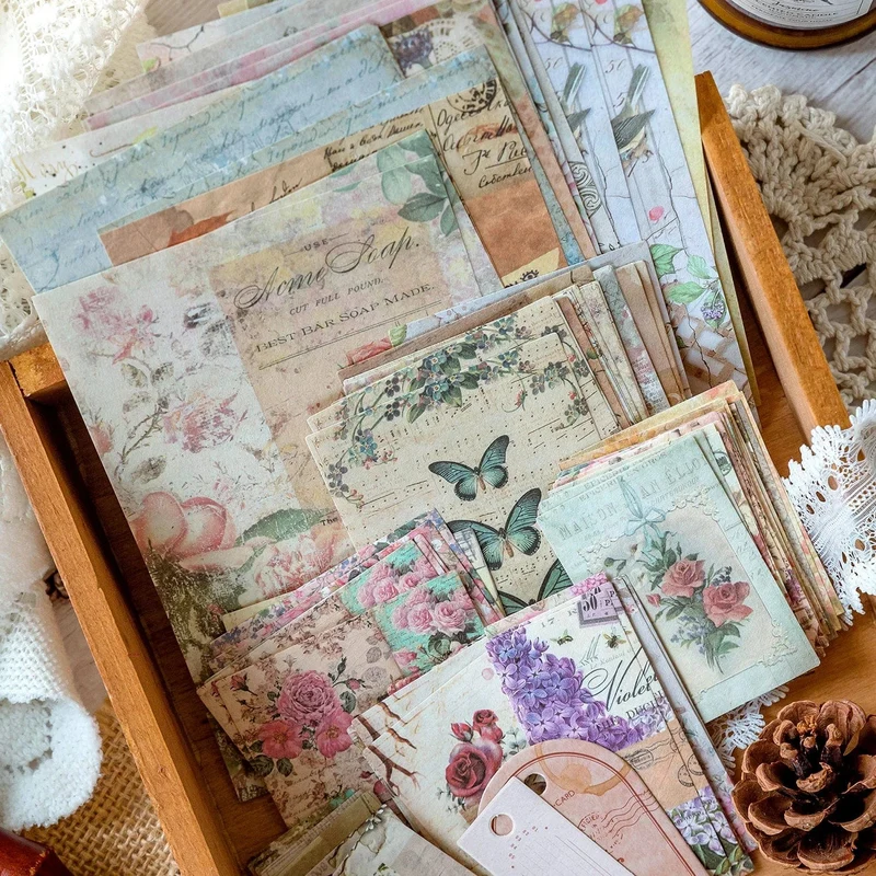 Journamm 100 Stück/Packung Vintage Scrapbooking Light Paper Kit DIY Junk Journal Collage Briefpapier Hintergrund Dekor Materialien Papier